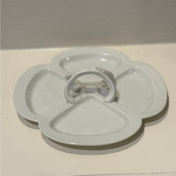 Vintage Limoges France White Porcelain Sectioned Tray w/ Floral Detailed Handle - Picture 1 of 9